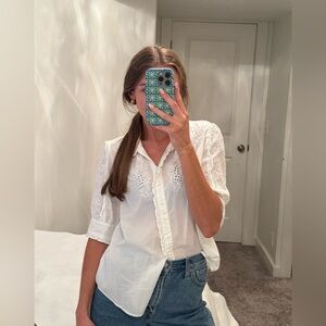 White j crew detail embroidered shirt blouse button up size small! Summer spring